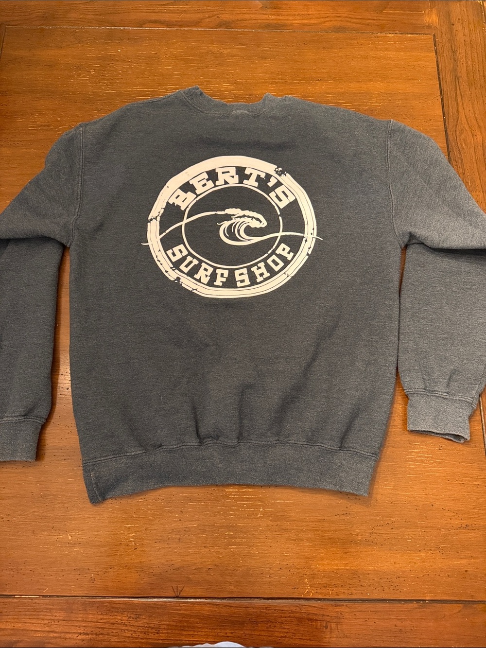 Men's Bert’s Surf Shop Charcoal Crewneck Sweatshirt - Picture 2 of 2